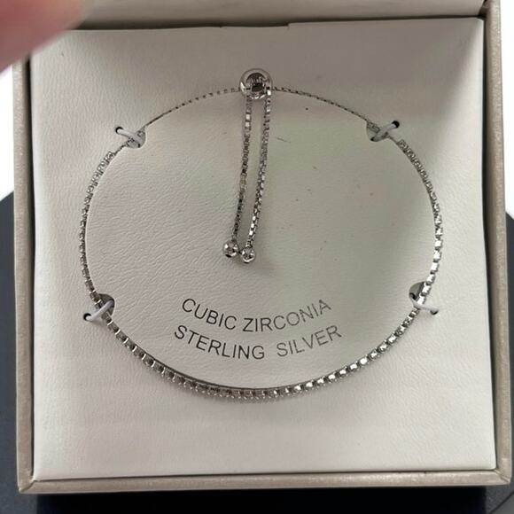Rachel Zoe Sterling Silver Cubic zirconia Tennis Adjustable Bolo Bracelet New - Picture 3 of 7
